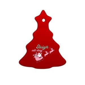 Sleigh All Day Cute Santa Christmas Holiday Ceramic Tree Ornament