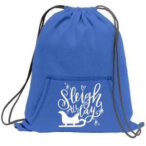 Sleigh All Day Christmas SantaS Reindeer Sleigh In Snow Gift Sweatshirt Cinch Pack Bag