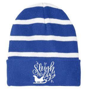 Sleigh All Day Christmas SantaS Reindeer Sleigh In Snow Gift Striped Beanie with Solid Band