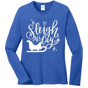 Sleigh All Day Christmas SantaS Reindeer Sleigh In Snow Gift Ladies Long Sleeve Shirt