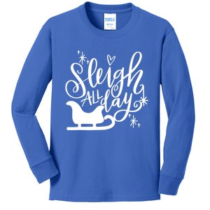 Sleigh All Day Christmas SantaS Reindeer Sleigh In Snow Gift Kids Long Sleeve Shirt