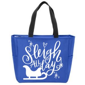 Sleigh All Day Christmas SantaS Reindeer Sleigh In Snow Gift Zip Tote Bag