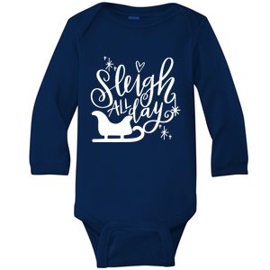 Sleigh All Day Christmas SantaS Reindeer Sleigh In Snow Gift Baby Long Sleeve Bodysuit