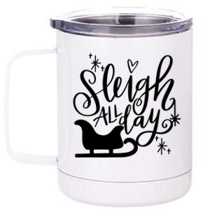 Sleigh All Day Christmas SantaS Reindeer Sleigh In Snow Gift 12 oz Stainless Steel Tumbler Cup