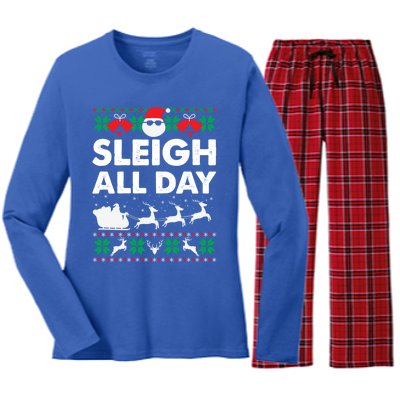 Sleigh All Day Funny Santa Claus Christmas Sleigh Lover Xmas Gift Women's Long Sleeve Flannel Pajama Set 