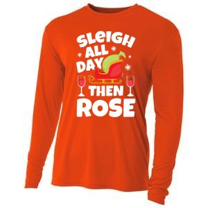 Sleigh All Day Then Rose Funny Christmas Xmas Wine Cute Gift Cooling Performance Long Sleeve Crew