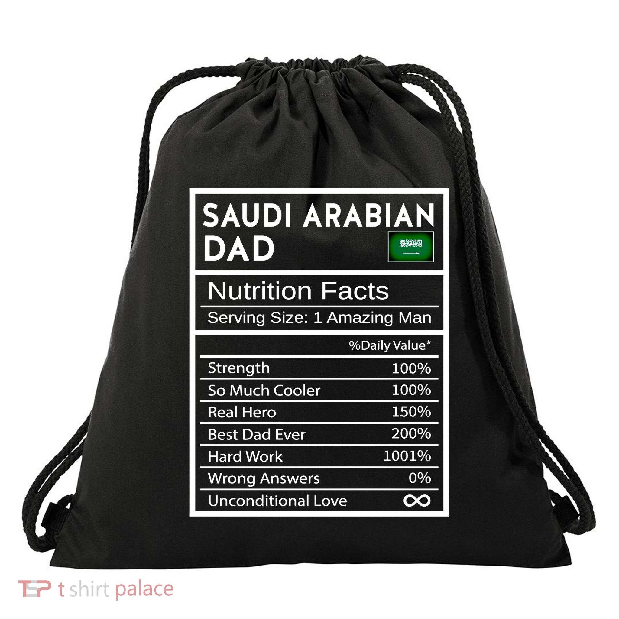 Saudi Arabian Dad Nutrition Facts National Pride Fathers Day Gift Drawstring Bag