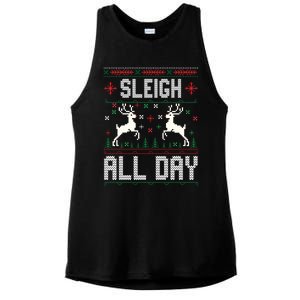 Sleigh All Day Ugly Christmas Sweater Reindeer Holiday Gift Ladies PosiCharge Tri-Blend Wicking Tank