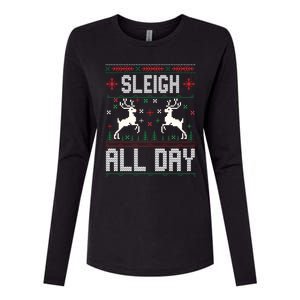 Sleigh All Day Ugly Christmas Sweater Reindeer Holiday Gift Womens Cotton Relaxed Long Sleeve T-Shirt