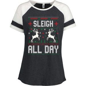 Sleigh All Day Ugly Christmas Sweater Reindeer Holiday Gift Enza Ladies Jersey Colorblock Tee