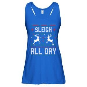 Sleigh All Day Ugly Christmas Sweater Reindeer Holiday Gift Ladies Essential Flowy Tank