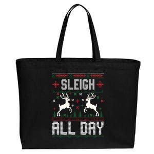 Sleigh All Day Ugly Christmas Sweater Reindeer Holiday Gift Cotton Canvas Jumbo Tote