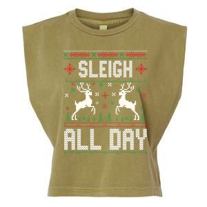 Sleigh All Day Ugly Christmas Sweater Reindeer Holiday Gift Garment-Dyed Women's Muscle Tee