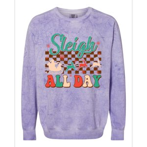 Sleigh All Day Santa Claus Merry Christmas Groovy Retro Cute Gift Colorblast Crewneck Sweatshirt