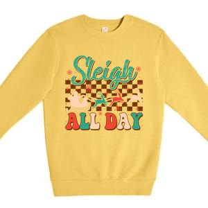 Sleigh All Day Santa Claus Merry Christmas Groovy Retro Cute Gift Premium Crewneck Sweatshirt