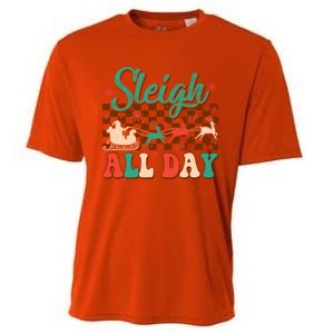 Sleigh All Day Santa Claus Merry Christmas Groovy Retro Cute Gift Cooling Performance Crew T-Shirt