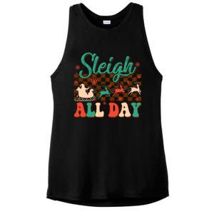 Sleigh All Day Santa Claus Merry Christmas Groovy Retro Cute Gift Ladies PosiCharge Tri-Blend Wicking Tank