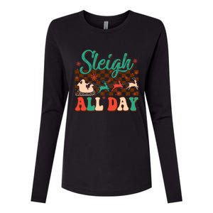 Sleigh All Day Santa Claus Merry Christmas Groovy Retro Cute Gift Womens Cotton Relaxed Long Sleeve T-Shirt