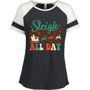 Sleigh All Day Santa Claus Merry Christmas Groovy Retro Cute Gift Enza Ladies Jersey Colorblock Tee