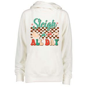 Sleigh All Day Santa Claus Merry Christmas Groovy Retro Cute Gift Womens Funnel Neck Pullover Hood