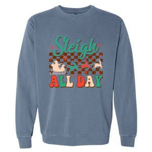 Sleigh All Day Santa Claus Merry Christmas Groovy Retro Cute Gift Garment-Dyed Sweatshirt