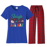 Sleigh All Day Santa Claus Merry Christmas Groovy Retro Cute Gift Women's Flannel Pajama Set