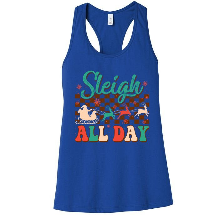 Sleigh All Day Santa Claus Merry Christmas Groovy Retro Cute Gift Women's Racerback Tank