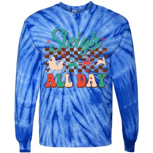 Sleigh All Day Santa Claus Merry Christmas Groovy Retro Cute Gift Tie-Dye Long Sleeve Shirt