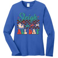 Sleigh All Day Santa Claus Merry Christmas Groovy Retro Cute Gift Ladies Long Sleeve Shirt