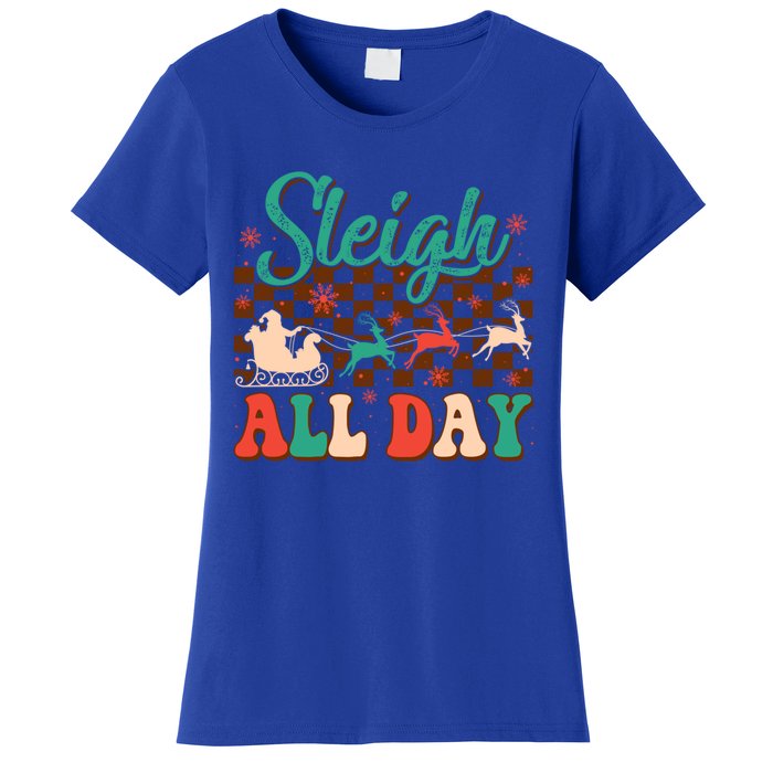 Sleigh All Day Santa Claus Merry Christmas Groovy Retro Cute Gift Women's T-Shirt