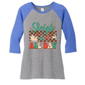 Sleigh All Day Santa Claus Merry Christmas Groovy Retro Cute Gift Women's Tri-Blend 3/4-Sleeve Raglan Shirt