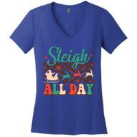 Sleigh All Day Santa Claus Merry Christmas Groovy Retro Cute Gift Women's V-Neck T-Shirt