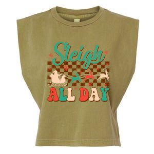 Sleigh All Day Santa Claus Merry Christmas Groovy Retro Cute Gift Garment-Dyed Women's Muscle Tee