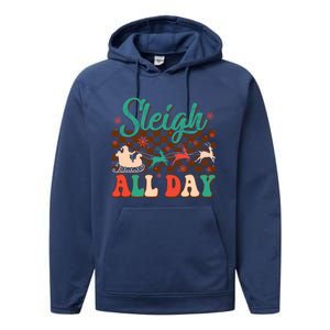 Sleigh All Day Santa Claus Merry Christmas Groovy Retro Cute Gift Performance Fleece Hoodie