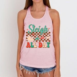 Sleigh All Day Santa Claus Merry Christmas Groovy Retro Cute Gift Women's Knotted Racerback Tank