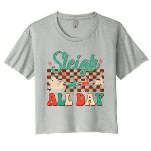 Sleigh All Day Santa Claus Merry Christmas Groovy Retro Cute Gift Women's Crop Top Tee