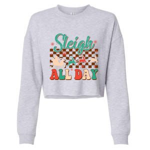 Sleigh All Day Santa Claus Merry Christmas Groovy Retro Cute Gift Cropped Pullover Crew