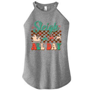 Sleigh All Day Santa Claus Merry Christmas Groovy Retro Cute Gift Women's Perfect Tri Rocker Tank