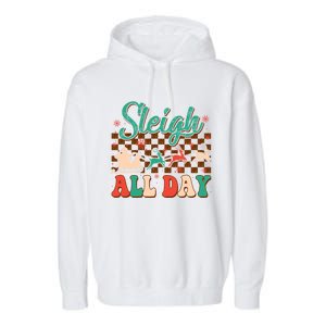 Sleigh All Day Santa Claus Merry Christmas Groovy Retro Cute Gift Garment-Dyed Fleece Hoodie