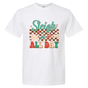 Sleigh All Day Santa Claus Merry Christmas Groovy Retro Cute Gift Garment-Dyed Heavyweight T-Shirt