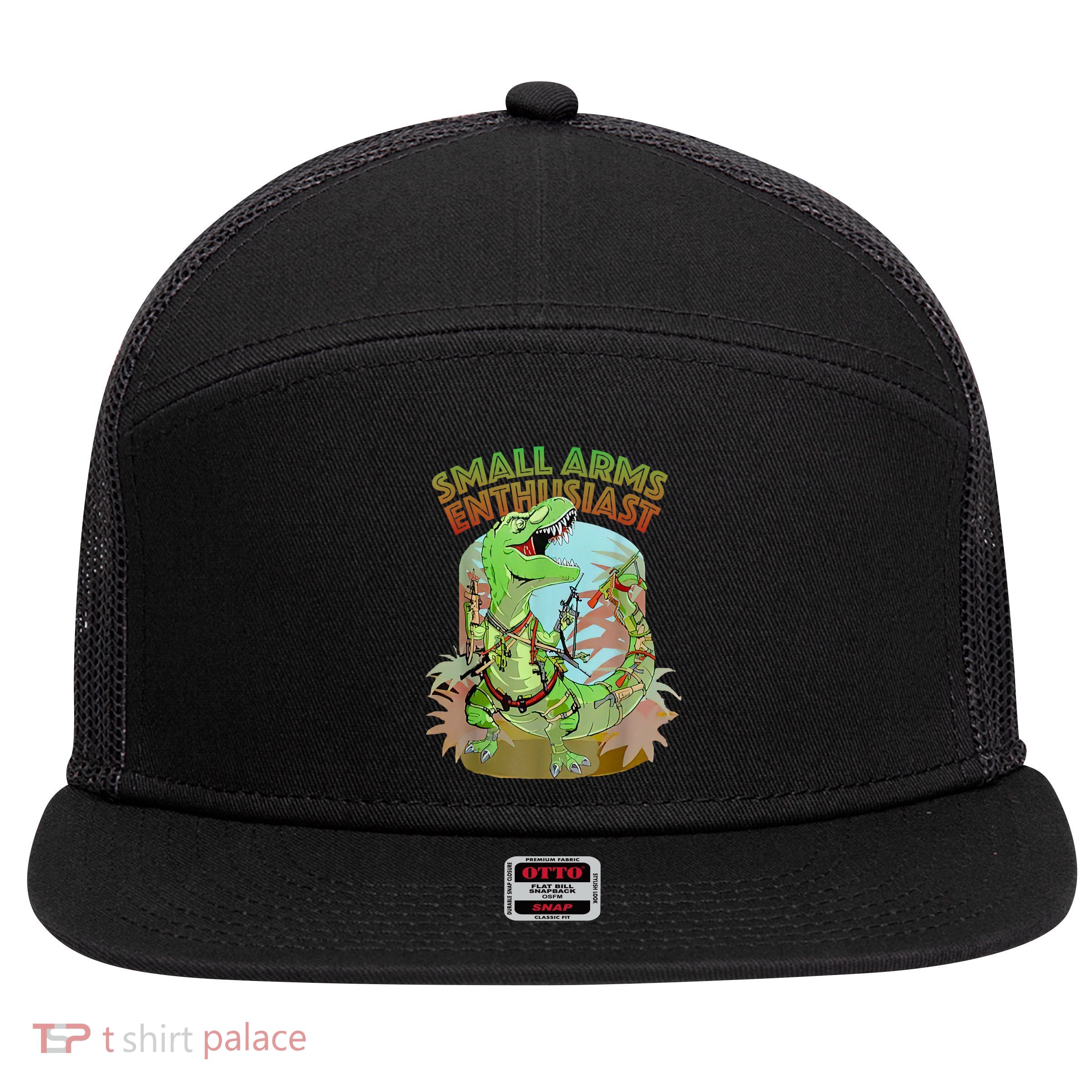 Small Arms Enthusiast Funny Trex Dinosaur Gun 7 Panel Mesh Trucker Snapback Hat