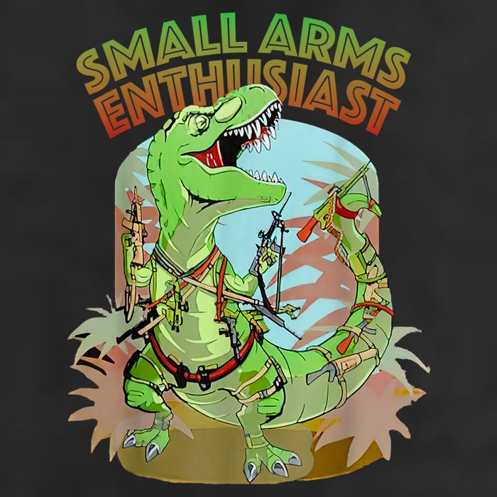 Small Arms Enthusiast Funny Trex Dinosaur Gun 7 Panel Mesh Trucker Snapback Hat