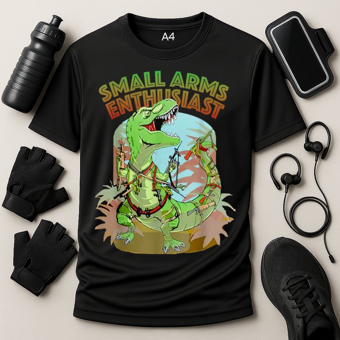 Small Arms Enthusiast Funny Trex Dinosaur Gun Cooling Performance Crew T-Shirt