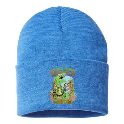 Small Arms Enthusiast Funny Trex Dinosaur Gun Sustainable Knit Beanie