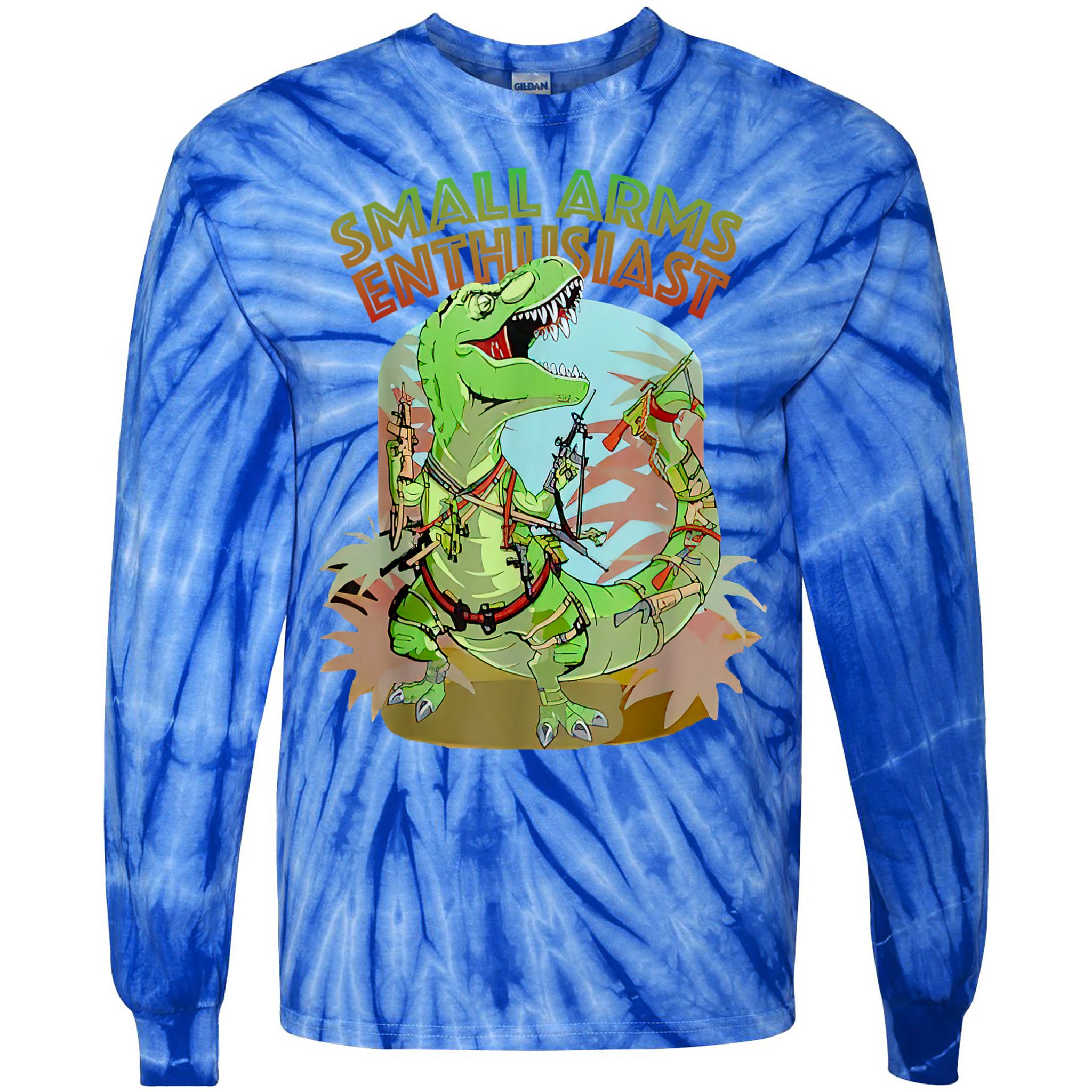 Small Arms Enthusiast Funny Trex Dinosaur Gun Tie-Dye Long Sleeve Shirt