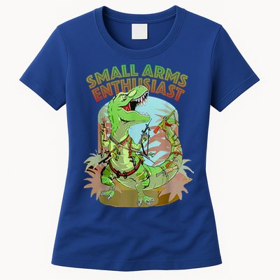 Small Arms Enthusiast Funny Trex Dinosaur Gun Womens T-Shirt