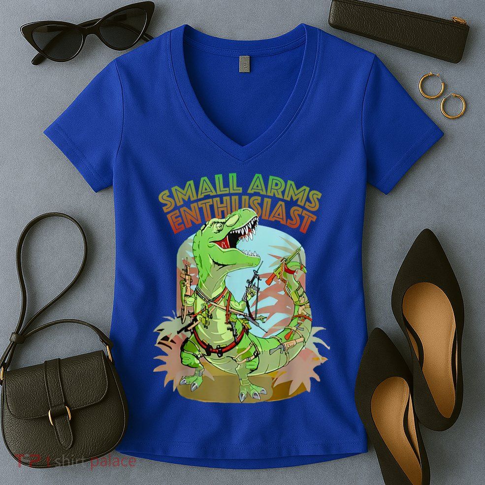 Small Arms Enthusiast Funny Trex Dinosaur Gun Women's V-Neck T-Shirt