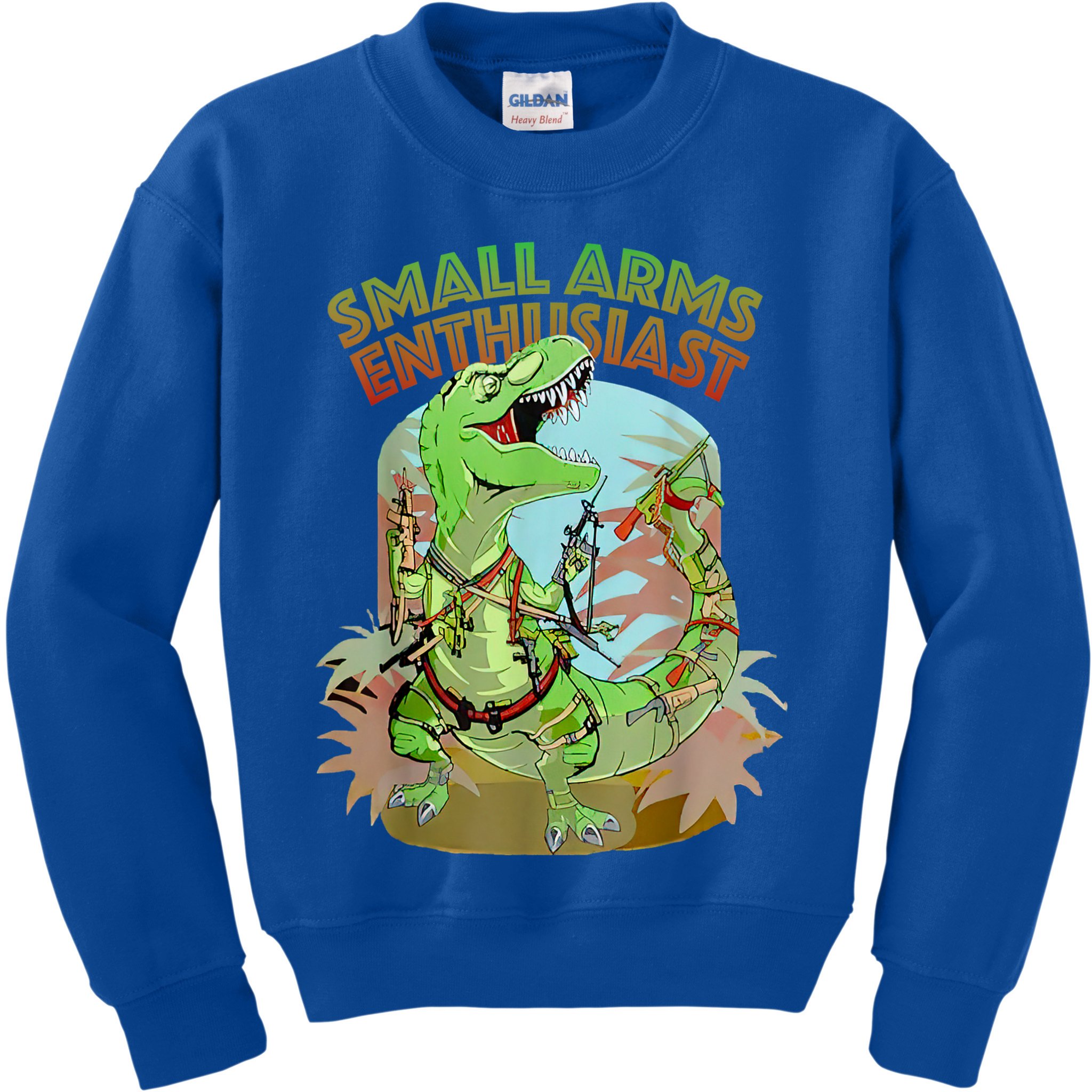 Small Arms Enthusiast Funny Trex Dinosaur Gun Kids Sweatshirt