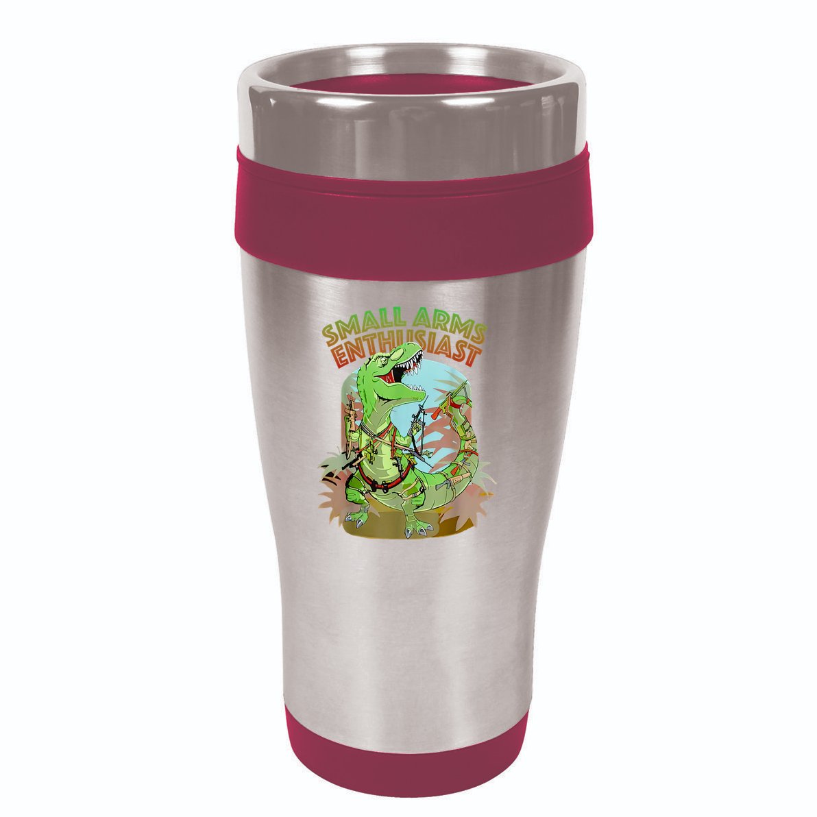 Small Arms Enthusiast Funny Trex Dinosaur Gun 16oz Travel Tumbler