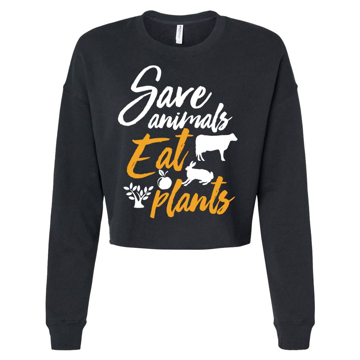 Save Animals Eat Plants Funny Vegan Vegetarian Animal Lover Gift Cropped Pullover Crew